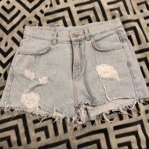 Double Button Distressed Denim Shorts